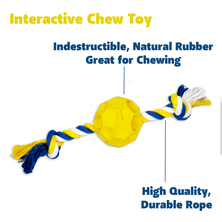 Rubber Soccer Ball Chew Toy with Tug Rope  -- Great for Active Dogs
